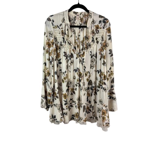 Free People Pebble Crepe “So Fine” Smocked Tunic Top M — Boho Western - Picture 1 of 9